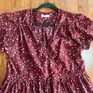 Christy Dawn Wine Floral Tie-Waist Dress